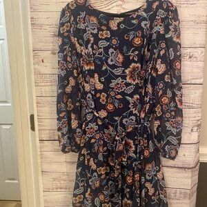 Julia Jordan Navy Floral Long Sleeve midi lined  tie Dress size 16W
